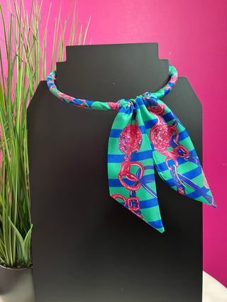 Blue & Green Striped Scarf Necklace