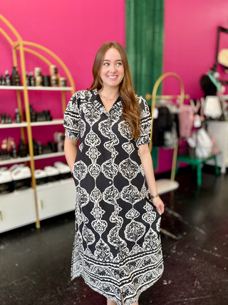 Black & Ivory Print Maxi Dress