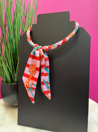 Pink & Red Striped Scarf Necklace