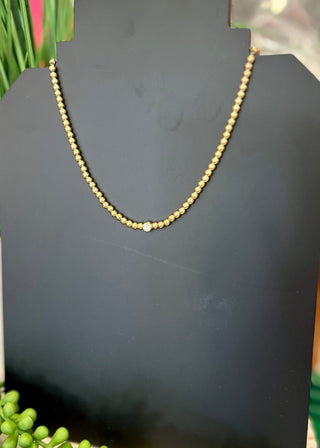 Gold Ball & Crystal Necklace- Water Resistant