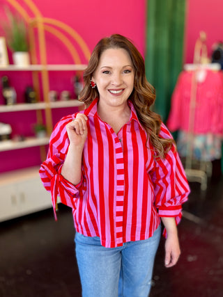 Red & Pink Striped Top