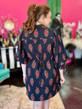 Black & Red Floral Print Dress