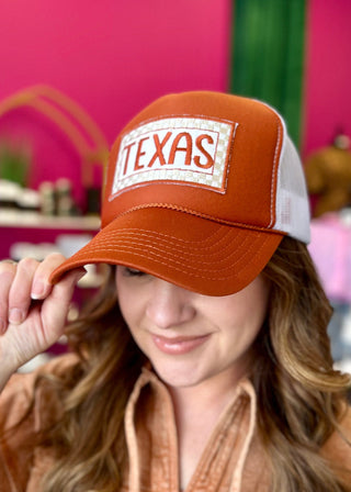 Texas Check Burnt Orange Trucker Hat
