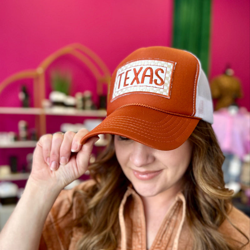 Texas Check Burnt Orange Trucker Hat