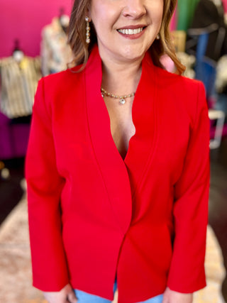 Red Sculpted Collar Blazer