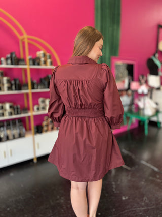 Maroon Balloon Sleeve Dress