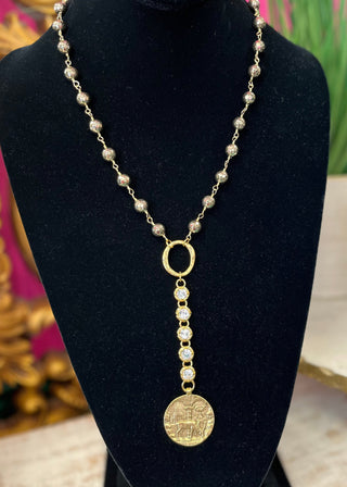 LNL Pyrite & Crystal Deer Lariat Necklace