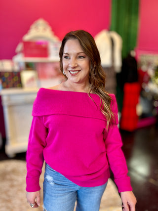 Hot Pink Off Shoulder Sweater