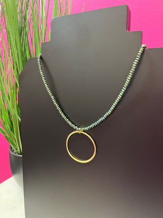 Green Hematite & Gold Circle Necklace