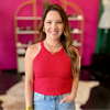 Red High Neck Sweater Top Top