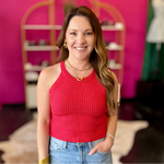 Red High Neck Sweater Top Top