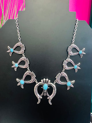 Silver & Turquoise 7 Blossom Necklace