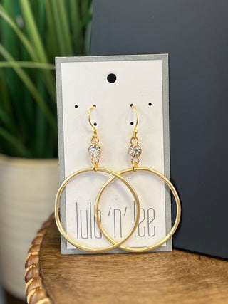LNL Antique Gold Crystal Circle Earrings