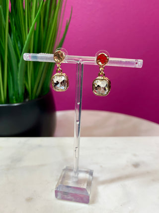 Small Crystal Square Dangle Earrings