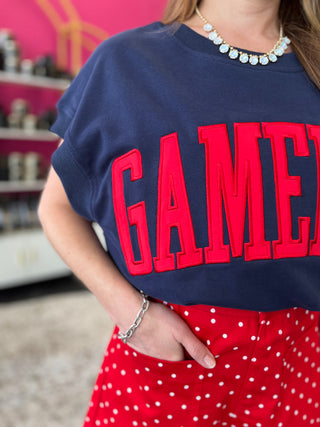 Navy & Red Gameday Shortsleeve Top