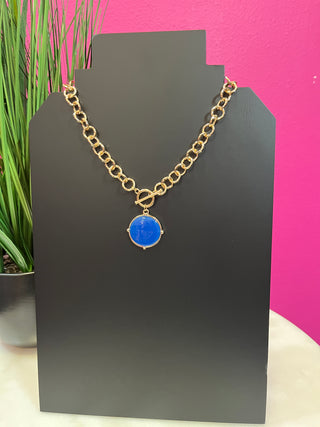 Royal Blue  Enamel Circle Link Necklace