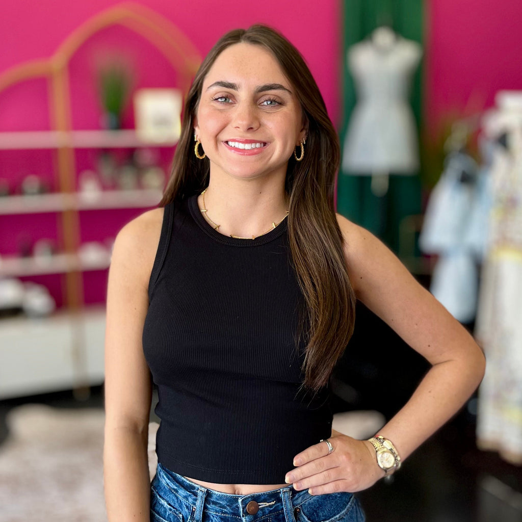 Black High Neck Ribbed Top