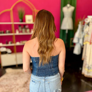 Denim Stretch Strapless Top