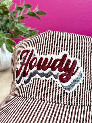 Howdy Maroon Striped Baseball Hat