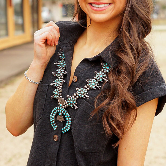 Vintage Authentic Turquoise Squash Blossom Necklace