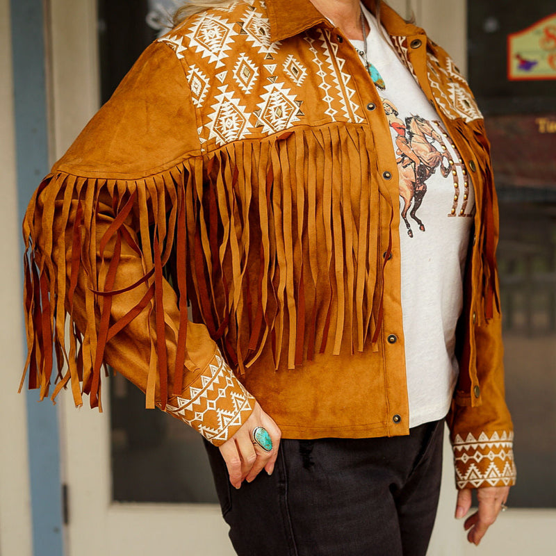 Camel Suede Fringe Jacket