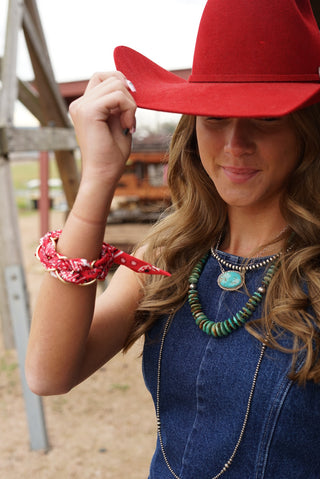 Red Bandana Print & Gold Chain Bracelet