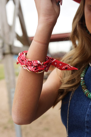 Red Bandana Print & Gold Chain Bracelet
