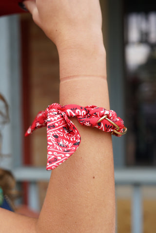 Red Bandana Print & Gold Chain Bracelet