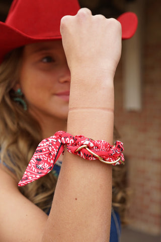 Red Bandana Print & Gold Chain Bracelet
