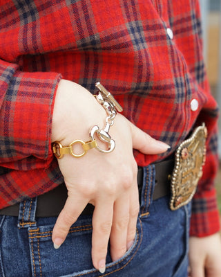 Mixed Metal Horsebit Toggle Bracelet
