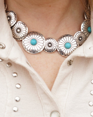 Silver Circle Concho & Turquoise Necklace