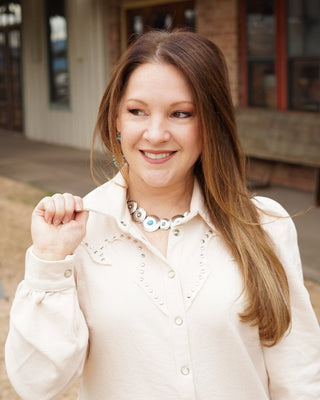 Cream Studded Western Yoke Top