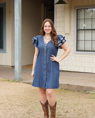 Caylee Dark Denim Ruffle Dress