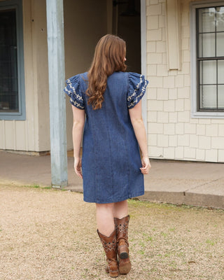 Caylee Dark Denim Ruffle Dress