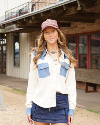 Ivory & Denim Pearl Snap Top