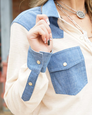 Ivory & Denim Pearl Snap Top