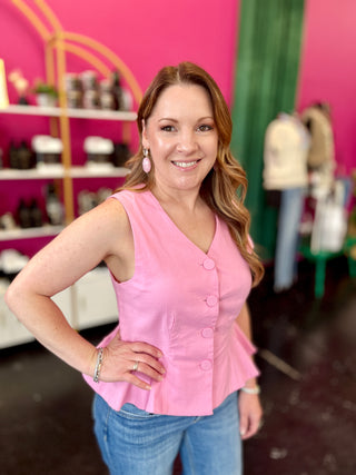 Pink Button Down Peplum Top
