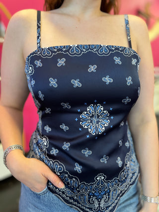 Navy Bandana Baby Scarf Tie Back Top