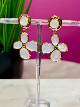 White Pearlescent Abstract Flower Earrings
