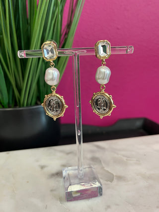 Crystal, Pearl, & Coin Earrings
