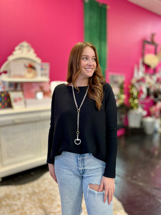 Black Boat Neck Knit Top