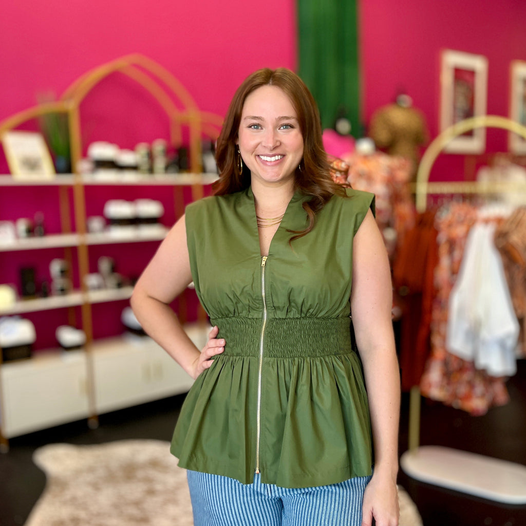 Olive Smocked Waist Top