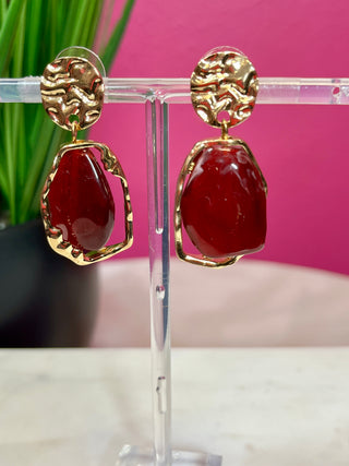 Maroon & Gold Textured Earring