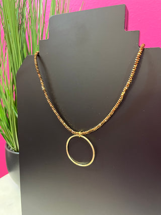 Brown Hematite & Gold Circle Necklace