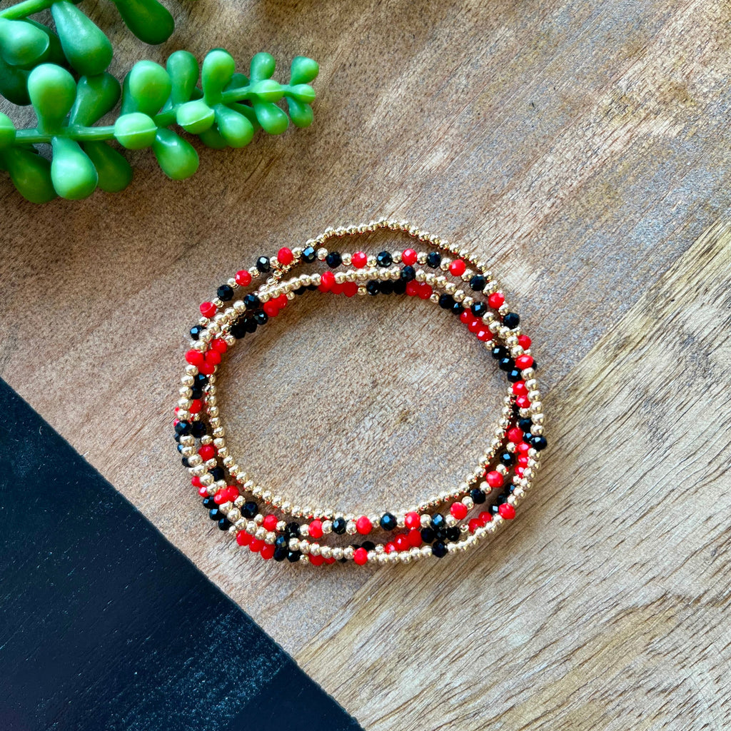 Red & Black Mini Bead Gameday Bracelet Set