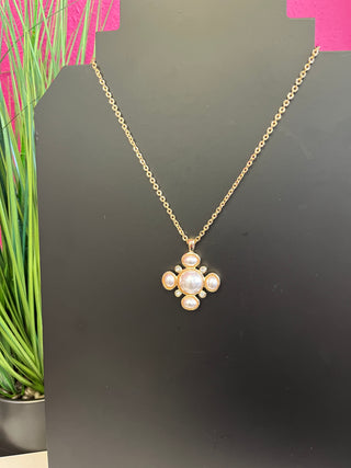 Gold & Pearl Diamond Cross Necklace