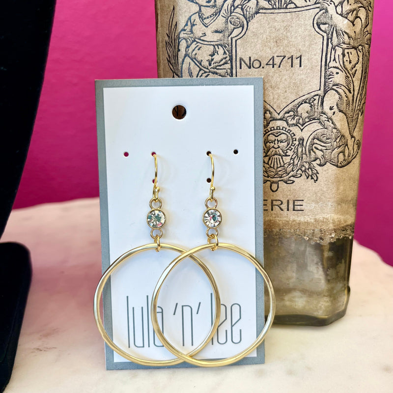 LNL Antique Gold Crystal Circle Earrings