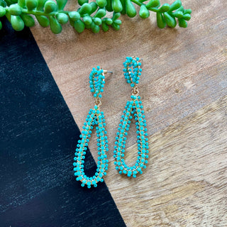 Turq Beaded Long Teardrop Earring