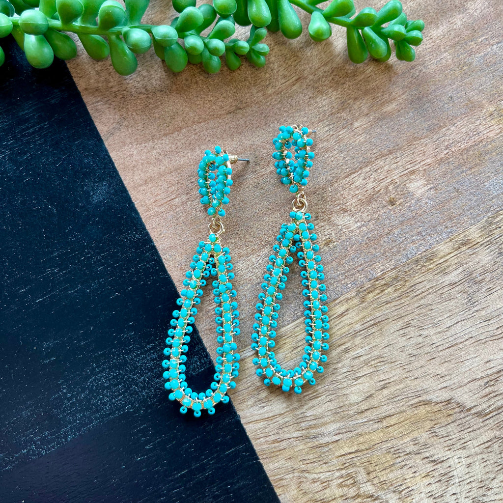 Turq Beaded Long Teardrop Earring