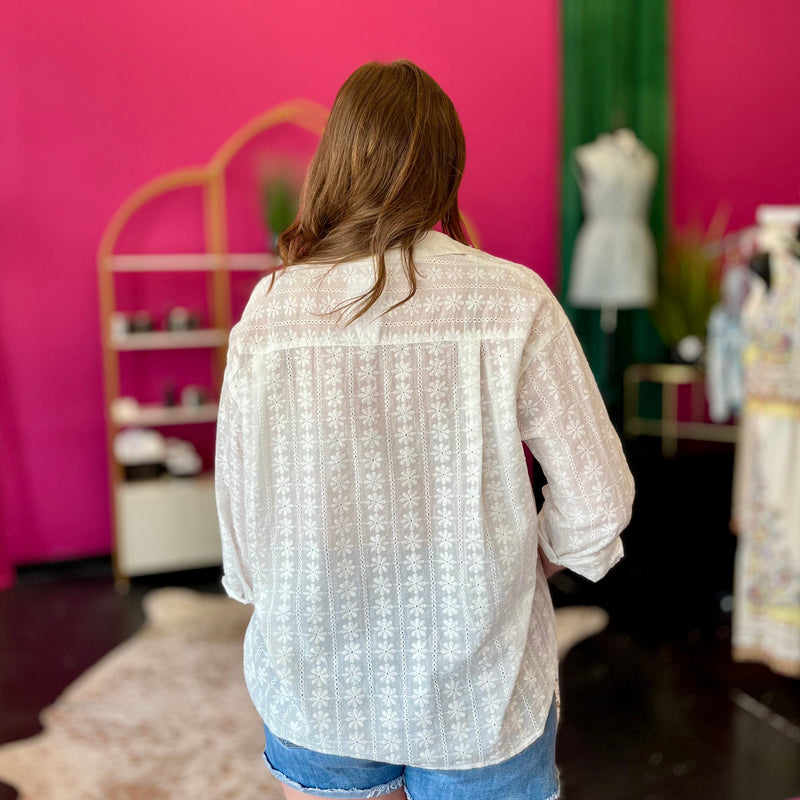 White Eyelet Button Down Top